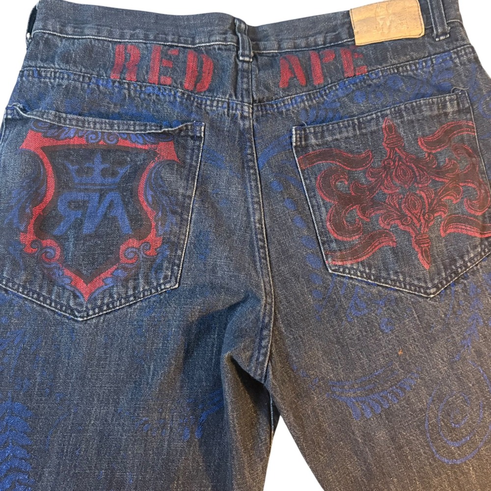 Red Ape Vintage Skater Y2K Jeans.‎  Size 40. EUC. Amazing designs on back.